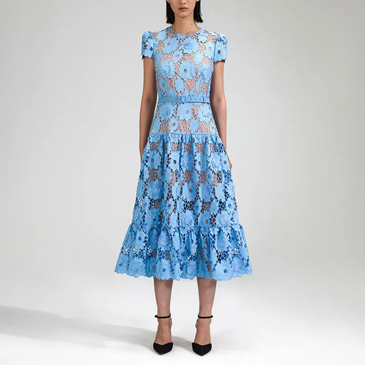Self portrait Short Sleeved Dress Women's Misty Blue-1
