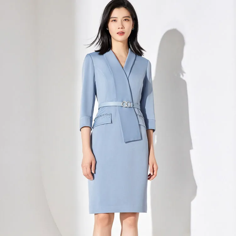 BBLLUUEE Long Sleeved Dress Women's Moonlight Blue-5