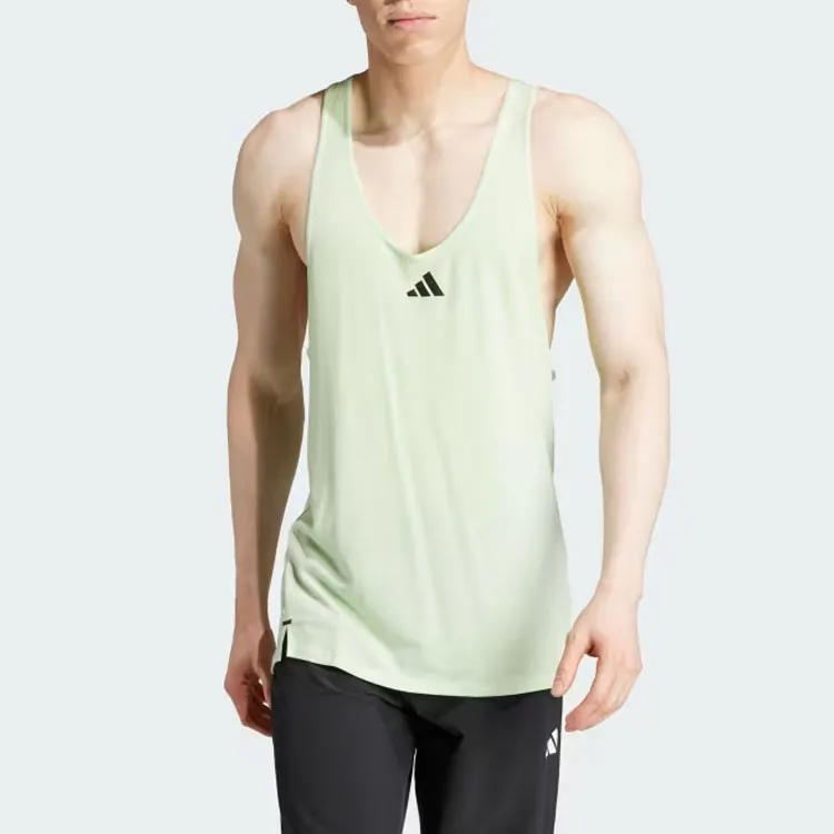 Adidas WORKOUT STRINGER TANK TOP Workout Clothing Men's Green-2