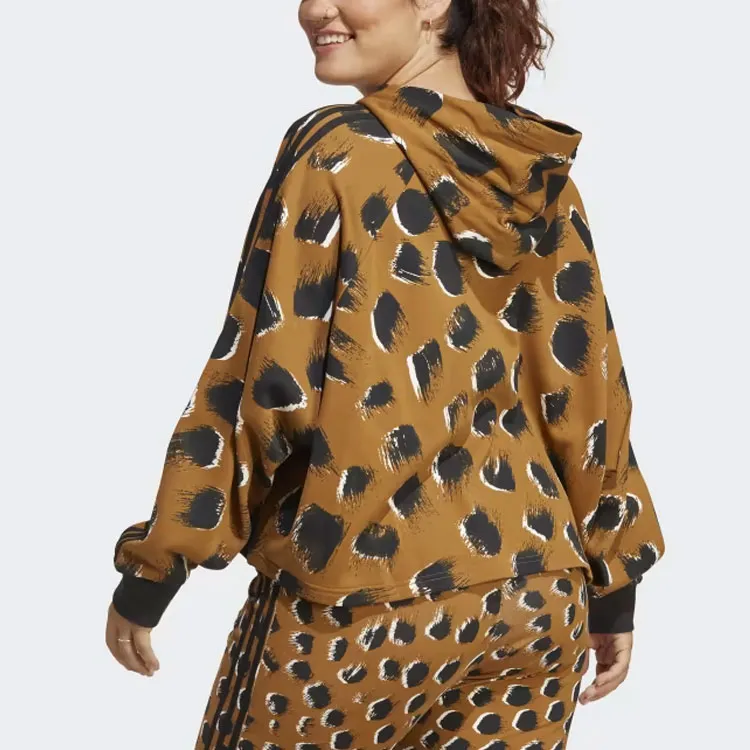 Adidas ESSENTIALS 3-STRIPES ANIMAL PRINT HOODIE Sweatshirt Women's Brown-2