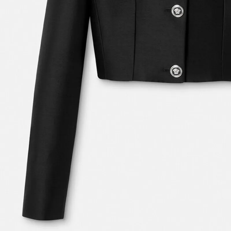VERSACE Informal Sculptural Wool Silk Jacket 'Black'-5