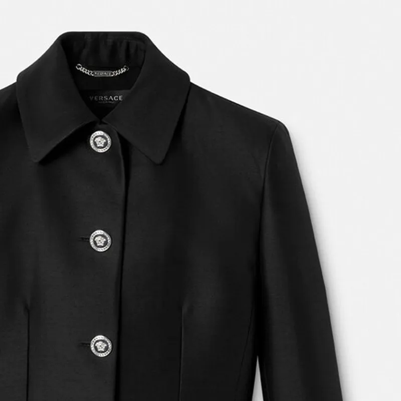 VERSACE Informal Sculptural Wool Silk Jacket 'Black'-4