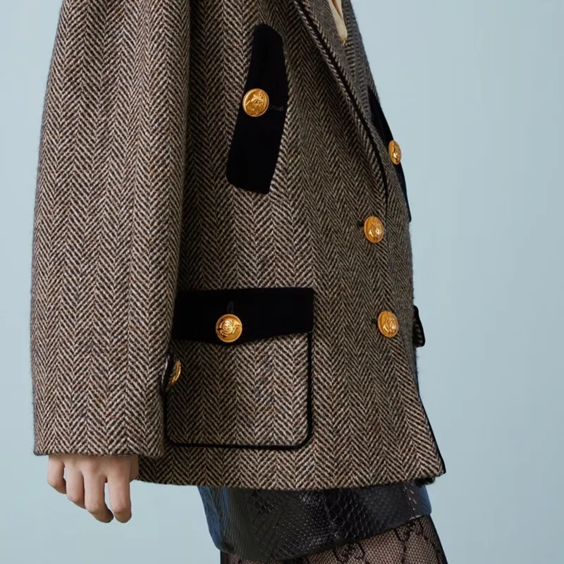 GUCCI Herringbone Button Up Coat-5