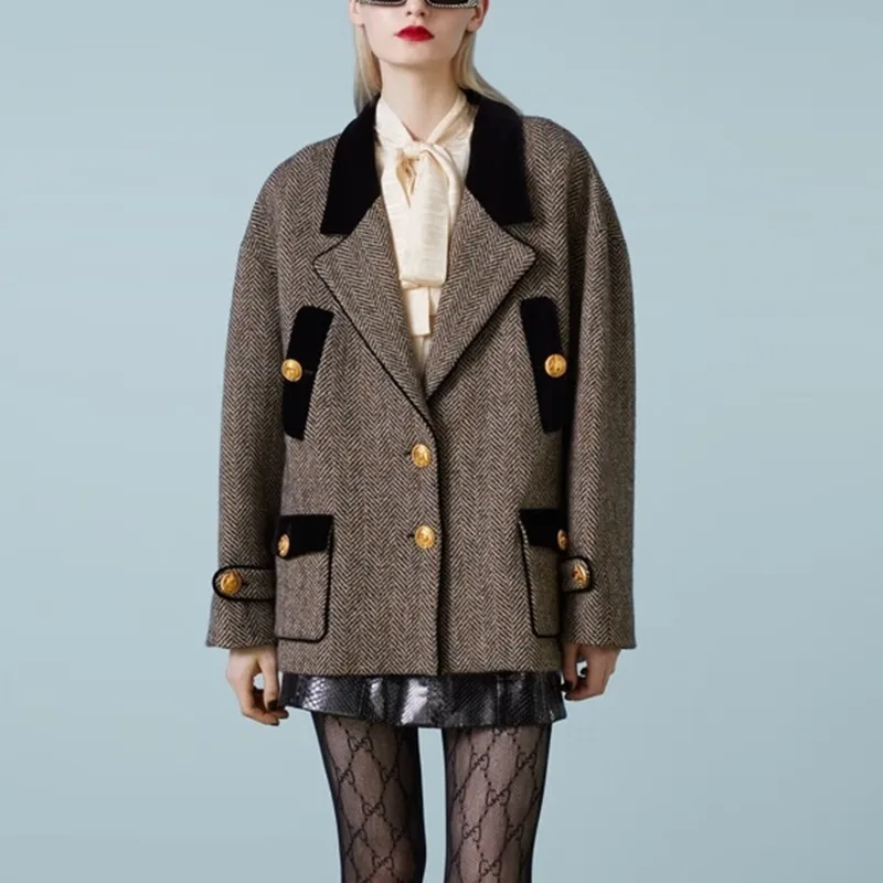 GUCCI Herringbone Button Up Coat-2