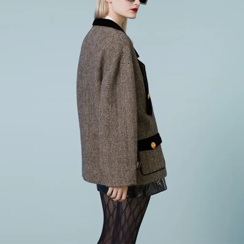 GUCCI Herringbone Button Up Coat-3