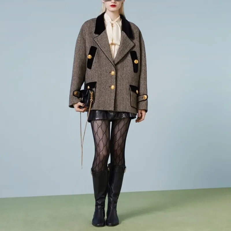 GUCCI Herringbone Button Up Coat-1