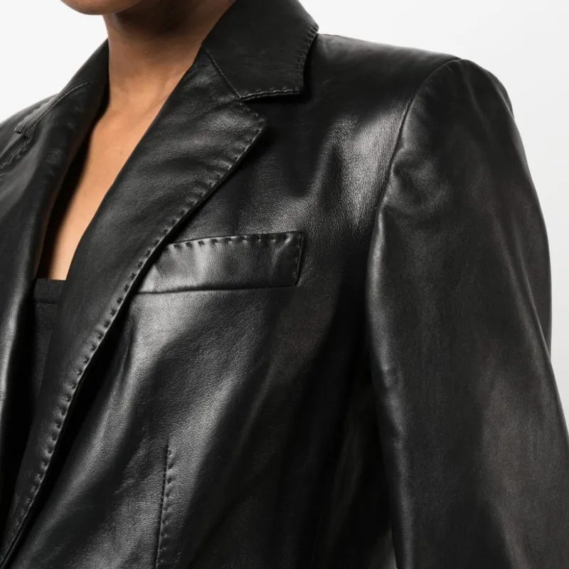 Tagliatore Josie Double breasted Leather Blazer-4