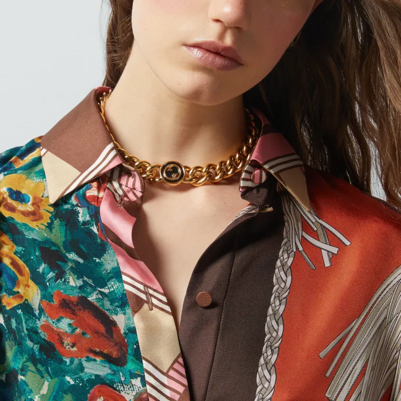 GUCCI Patchwork Collared Long Sleeve Shirt-4