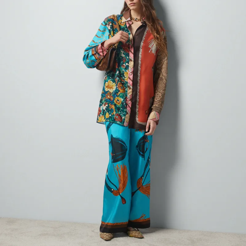 GUCCI Patchwork Collared Long Sleeve Shirt-1