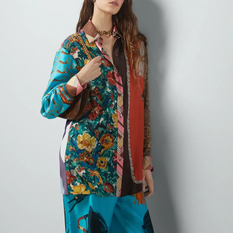 GUCCI Patchwork Collared Long Sleeve Shirt-3