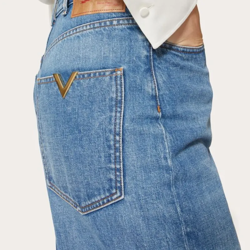 Valentino Logo Patch Wide Leg Jeans-4
