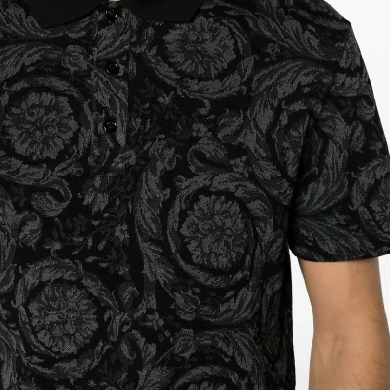 VERSACE Barocco Jacquard Short Sleeved Polo Shirt-4