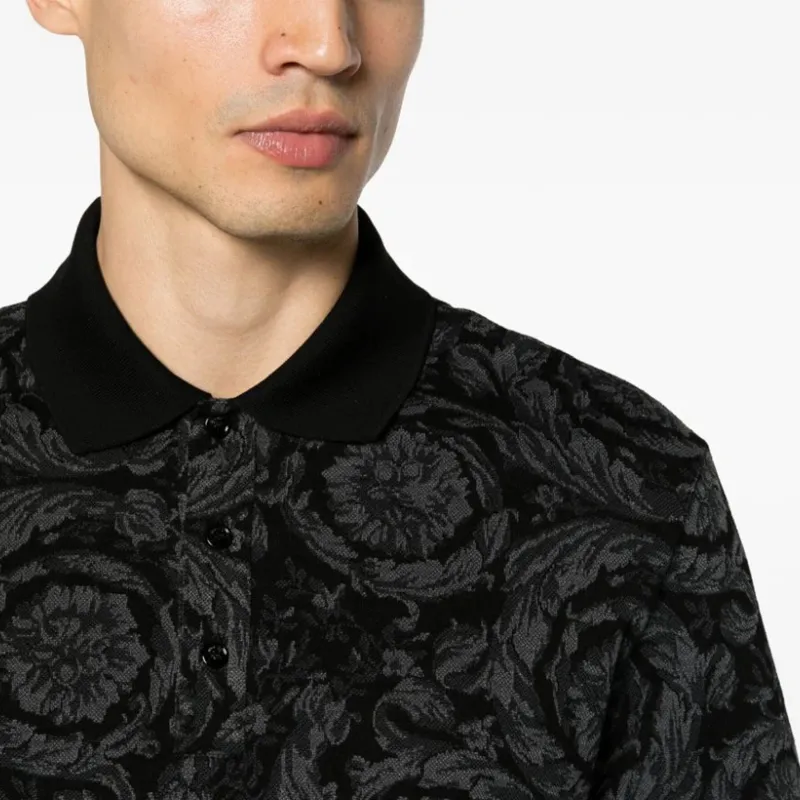 VERSACE Barocco Jacquard Short Sleeved Polo Shirt-5