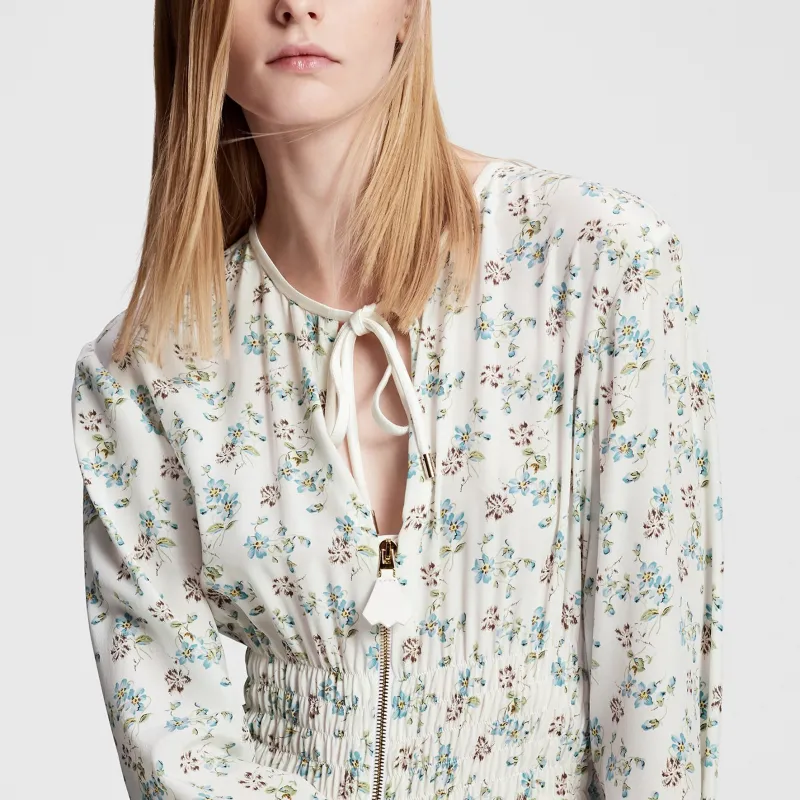 LOUIS VUITTON Floral Print Long Sleeved Tiered Dress-4
