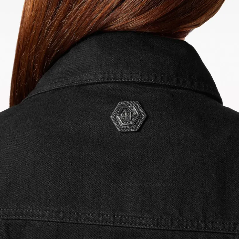 PHILIPP PLEIN Crystal Cropped Denim Jacket-4