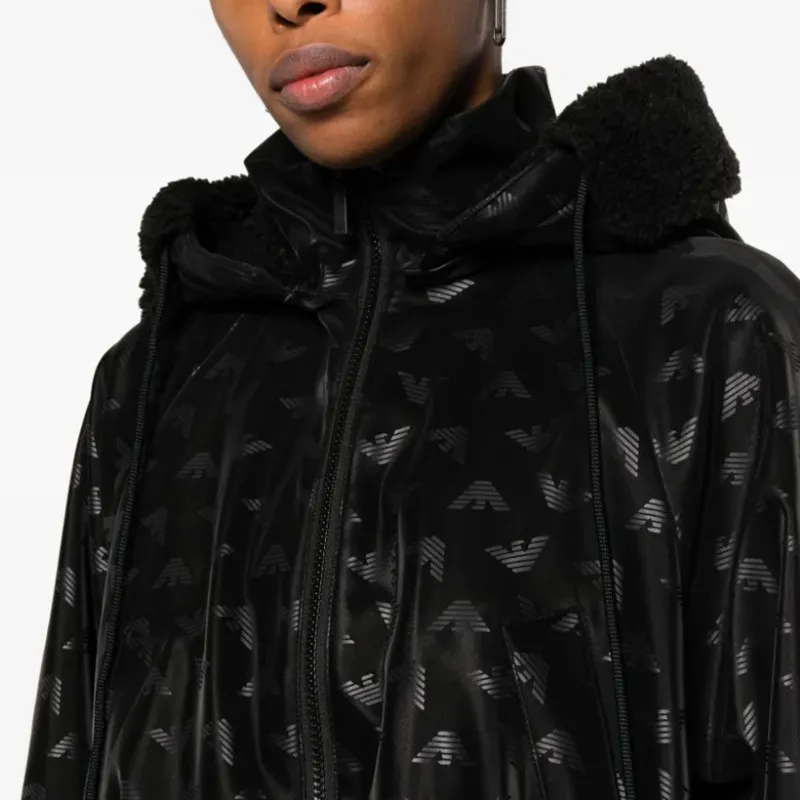 EMPORIO ARMANI Logo print Tonal Hooded Jacket-4
