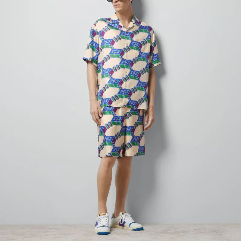 GUCCI 3D Gg Print Silk Shirt-2