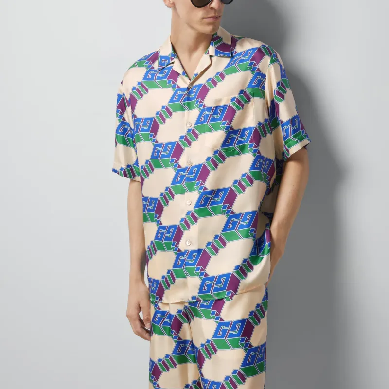 GUCCI 3D Gg Print Silk Shirt-4
