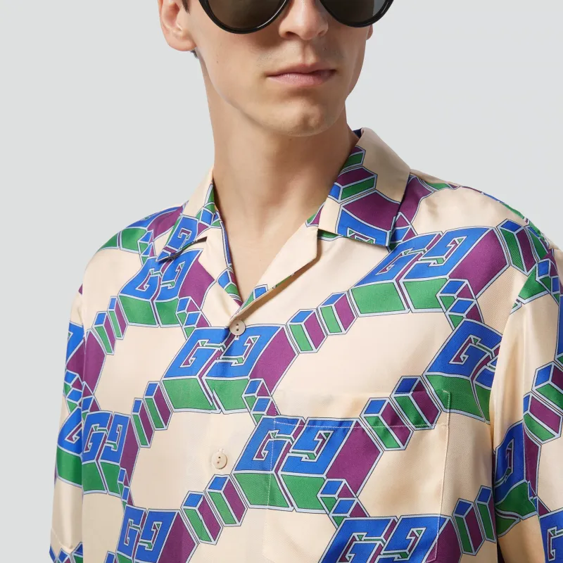 GUCCI 3D Gg Print Silk Shirt-5