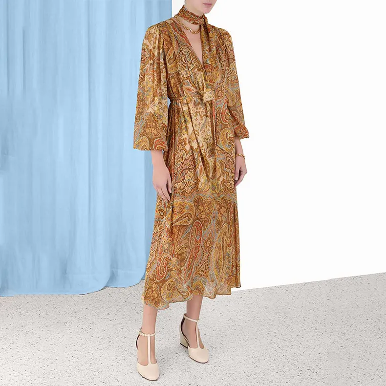Zimmermann FW23 Long-Sleeved Dresses Women's Gold-4