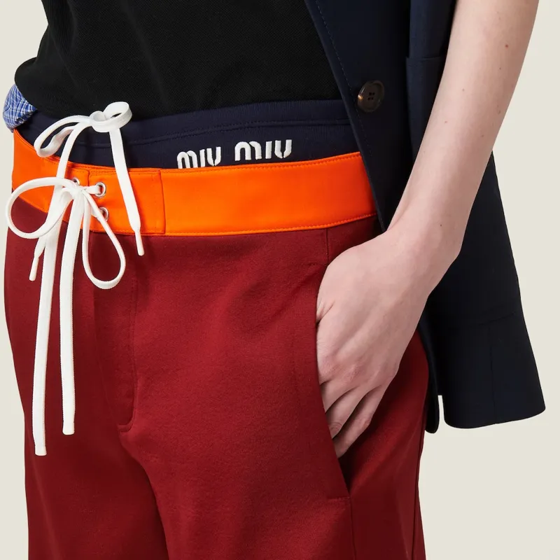 MIU MIU Contrasting-waistband Satin Shorts-4