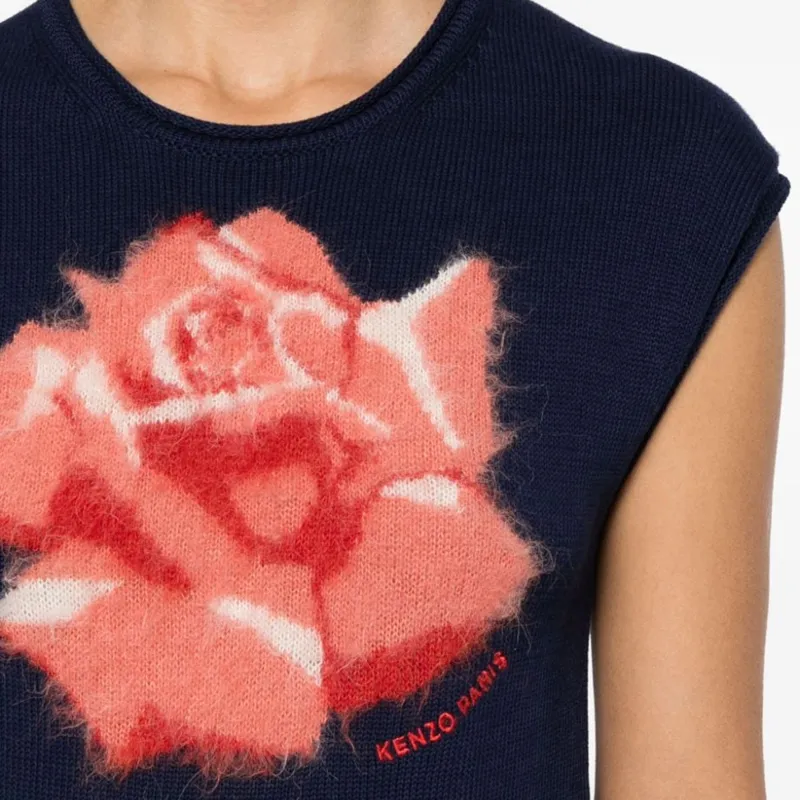 KENZO Floral Intarsia Knit Cropped Top-4
