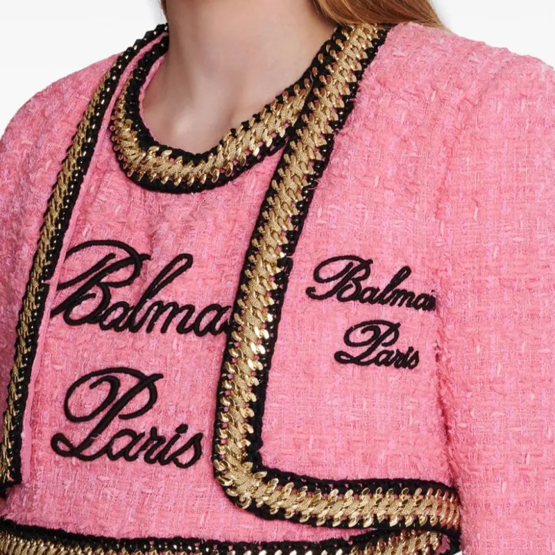 BALMAIN Chain trim Tweed Cropped Jacket-5