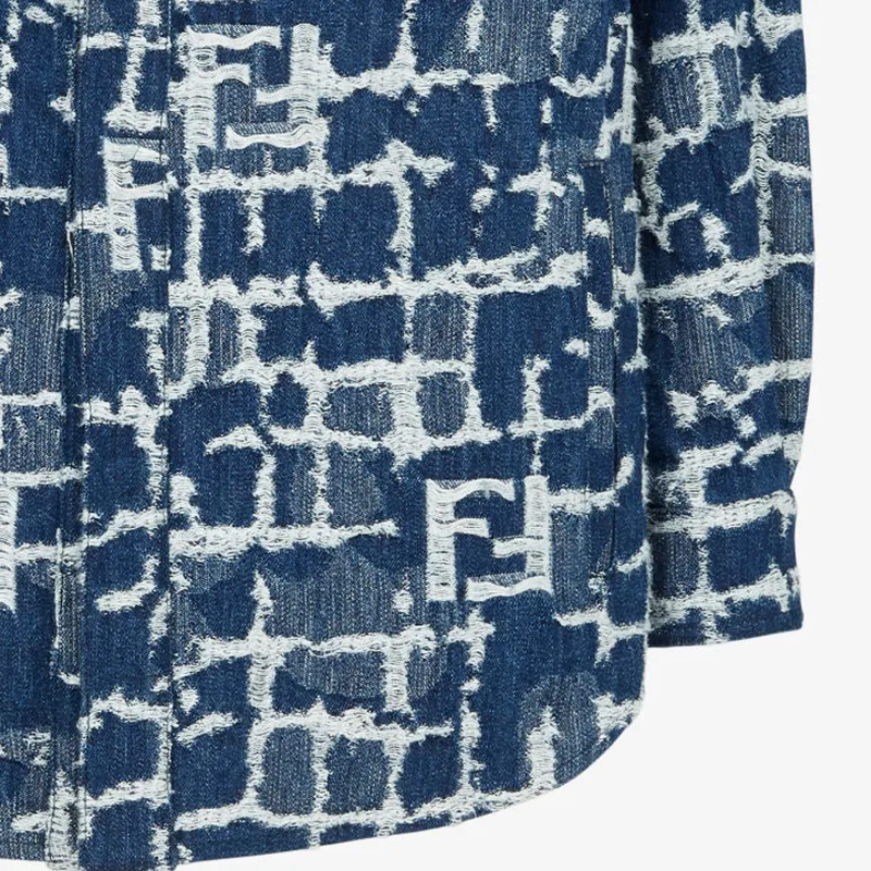 FENDI Logo Detailed Distressed Denim Jacket-6