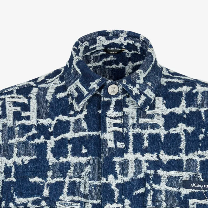 FENDI Logo Detailed Distressed Denim Jacket-5
