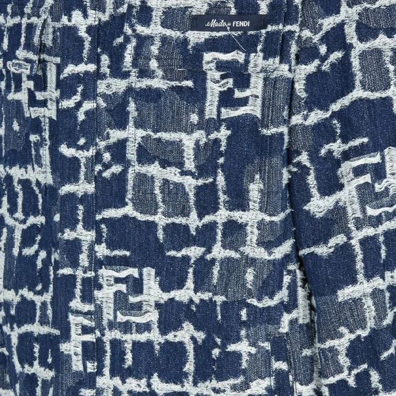 FENDI Logo Detailed Distressed Denim Jacket-4