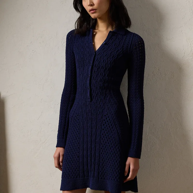 Polo Ralph Lauren SS24 Long-Sleeved Dresses Women's Dark Blue-3