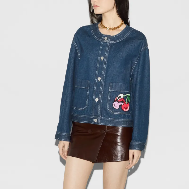 GUCCI FW24 Denim Jacket Women's Dark Blue-4