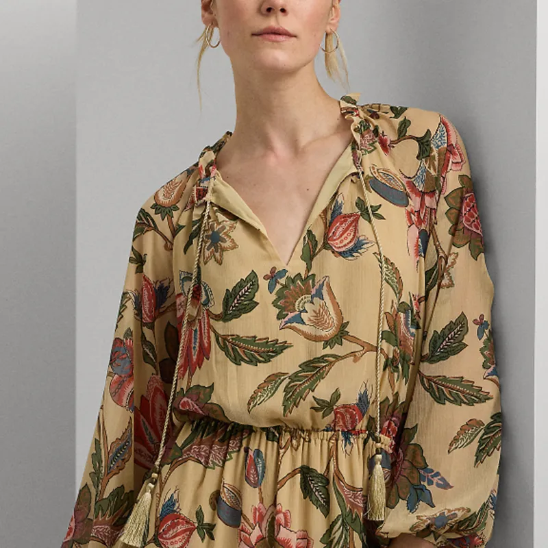 Polo Ralph Lauren SS24 Long Sleeved Dress Women's Light Beige Yellow-2