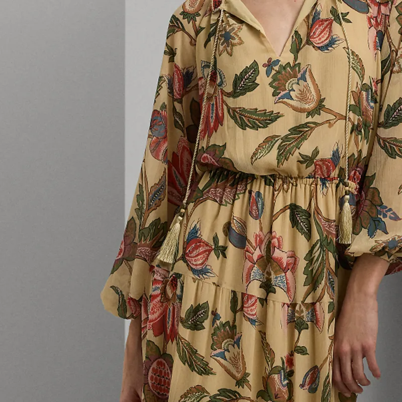 Polo Ralph Lauren SS24 Long Sleeved Dress Women's Light Beige Yellow-4