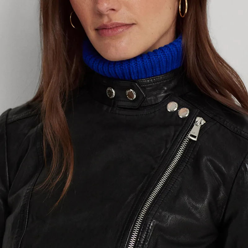 Polo Ralph Lauren SS24 Leather Jacket Women's Black-4
