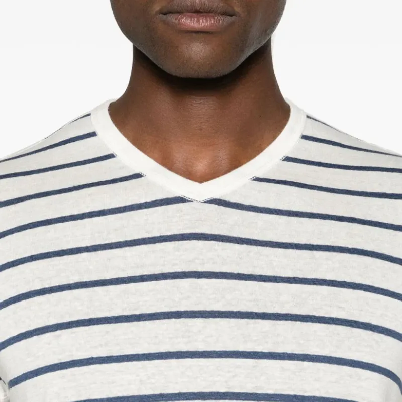 Majestic Filatures Striped V neck T shirt-4