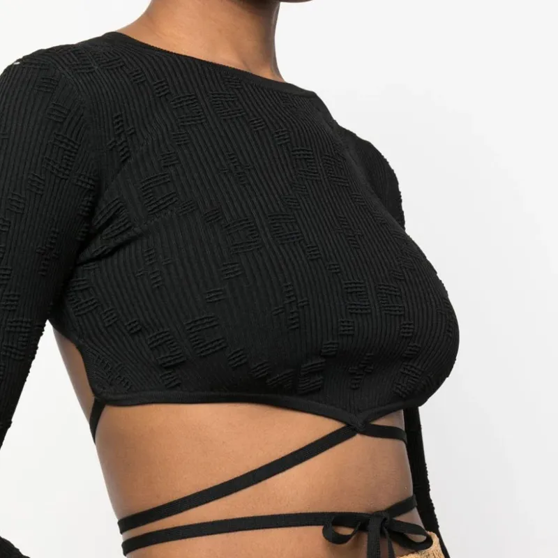 Elisabetta Franchi Tie detailed Cropped T shirt-4