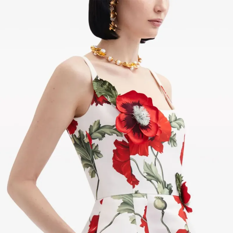 Oscar De La Renta Poppy-print Midi Dress-4