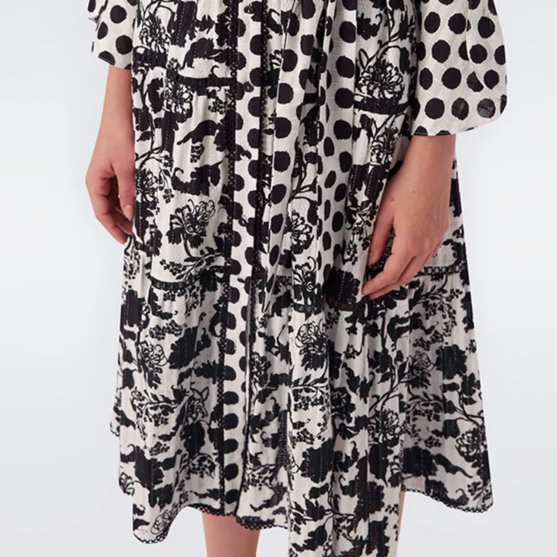 DVF Diane Von Furstenberg Long-Sleeved Dresses Women's Black White-3