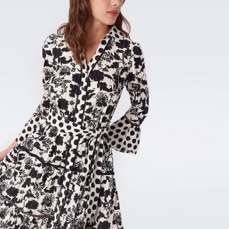 DVF Diane Von Furstenberg Long-Sleeved Dresses Women's Black White-4