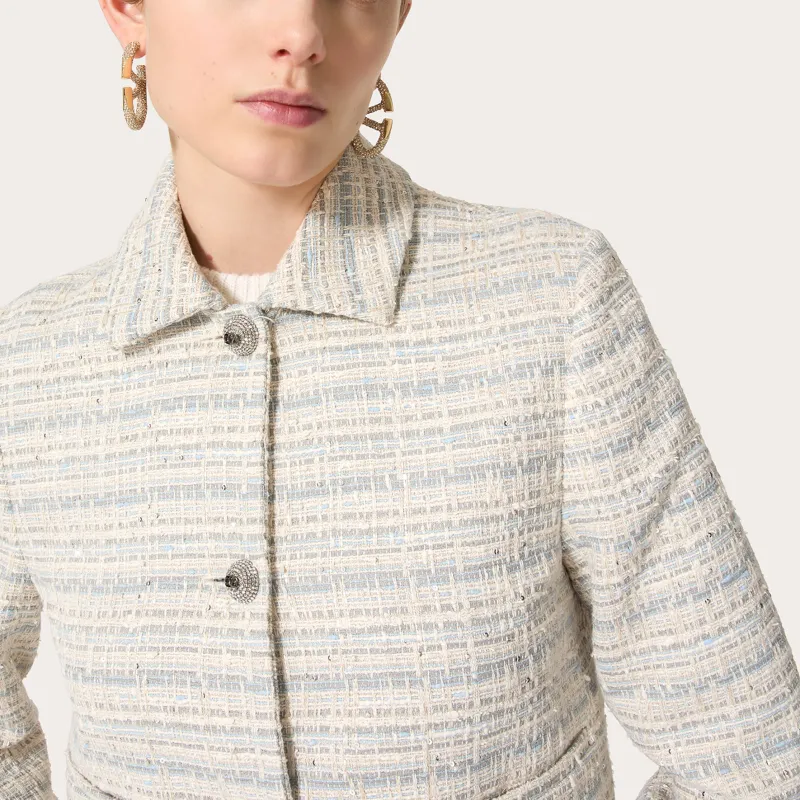 Valentino Buttoned Straight Hem Tweed Jacket-4