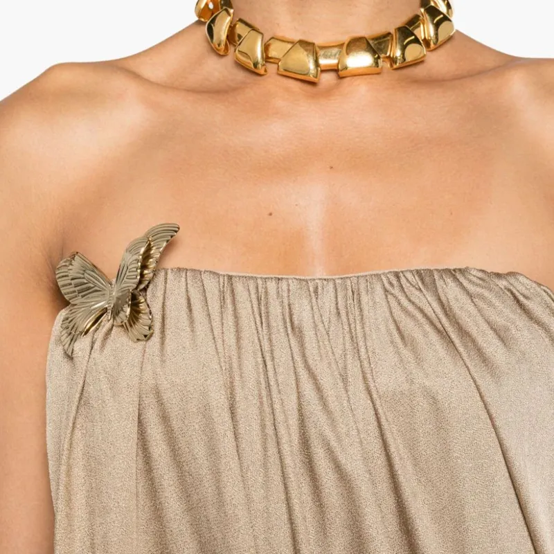 Blumarine Butterfly pin Draped Gown-4