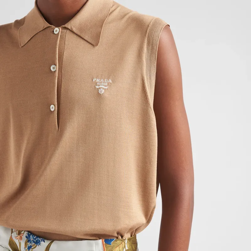 PRADA SS24 Polo Shirt Women's Camel Brown-4