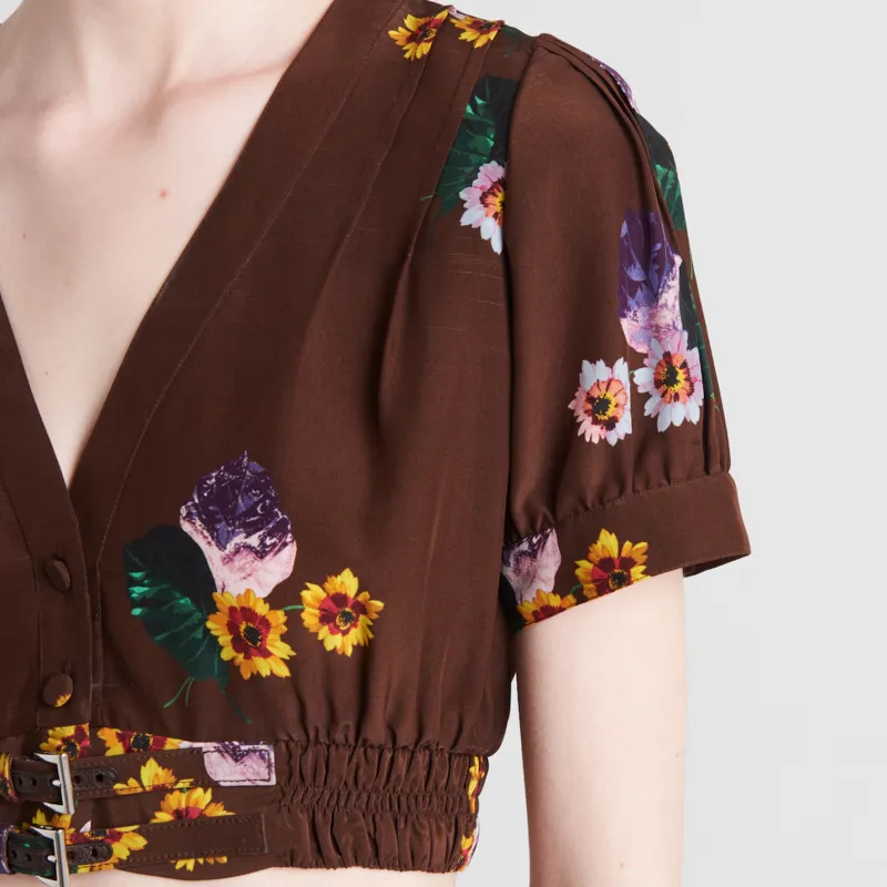 PRADA Floral Printed V Neck Cropped Top-4