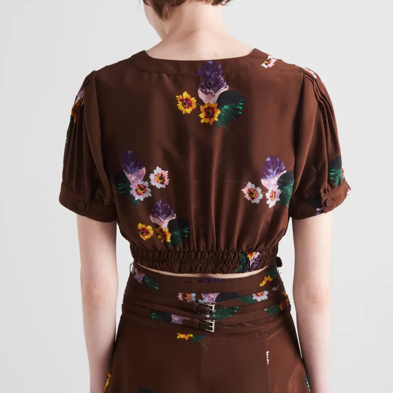 PRADA Floral Printed V Neck Cropped Top-2