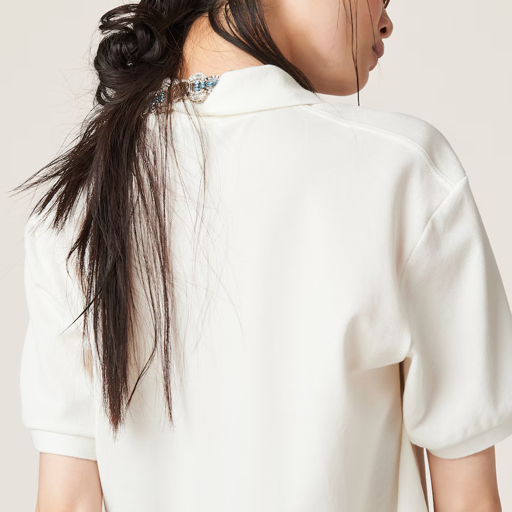 MIU MIU Logo-embroidered Cotton Polo Shirt L - POIZON