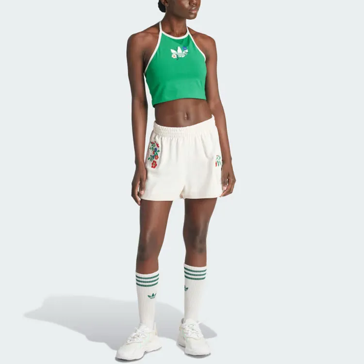 Adidas Originals Fashion Graphics Floral Halter Neck Top Crop Tops Women's Green-3