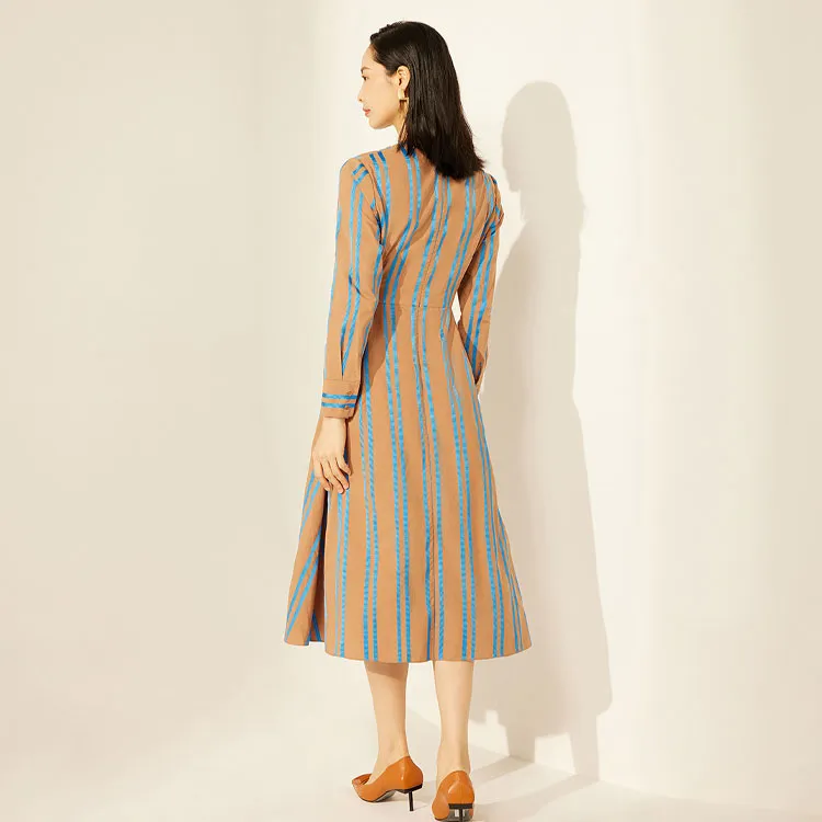 BBLLUUEE Long Sleeved Dress Women's Elegant Camel-2