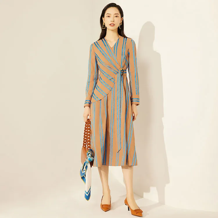 BBLLUUEE Long Sleeved Dress Women's Elegant Camel-1
