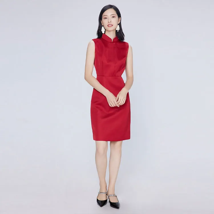 BBLLUUEE Sleeveless Dress Women's Maple Leaf Red-2